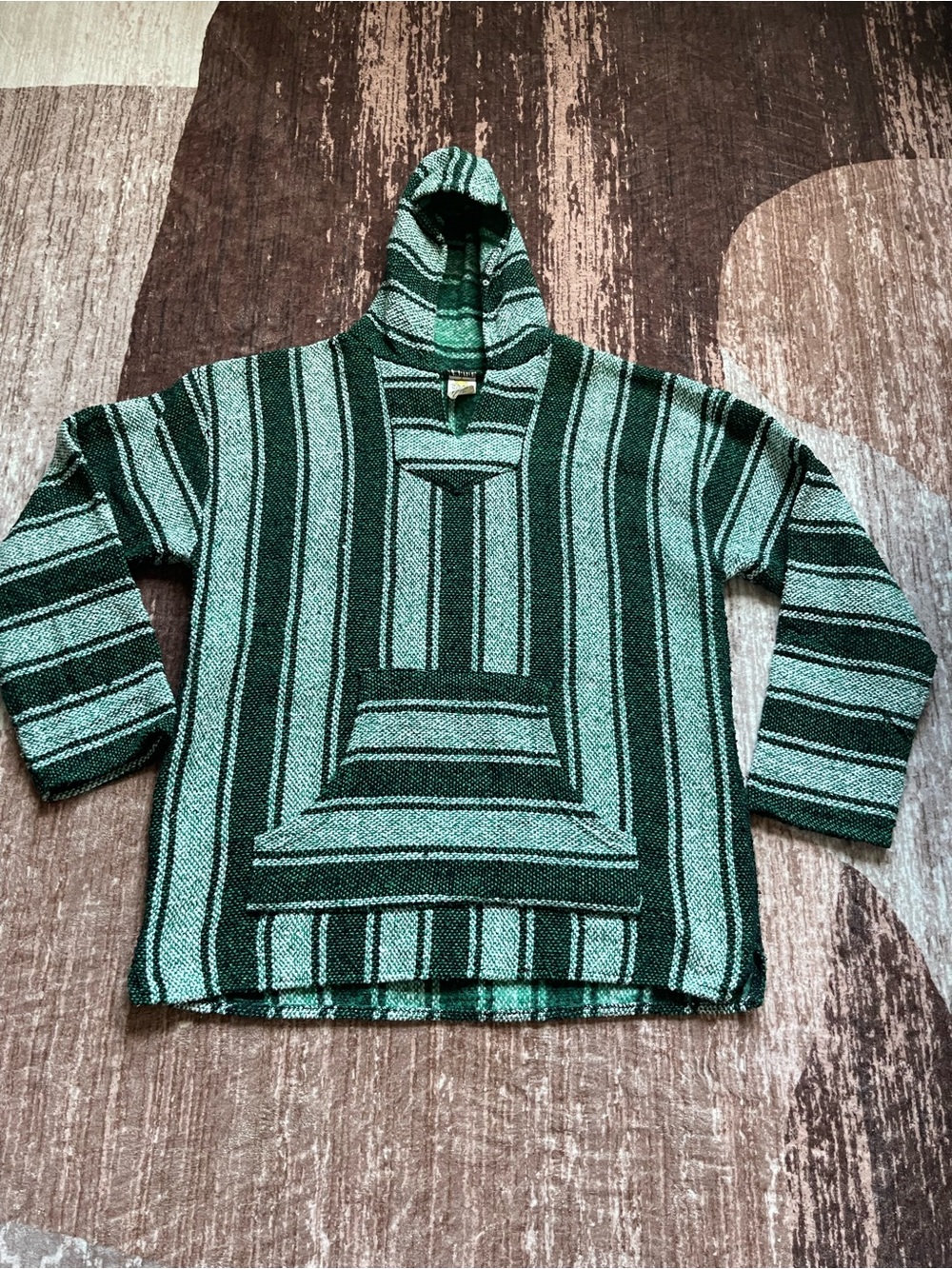 Green and white striped poncho hoodie